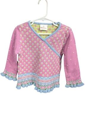 Hanna Anderson Floral Knit Wrap Sweater Sz 100/4